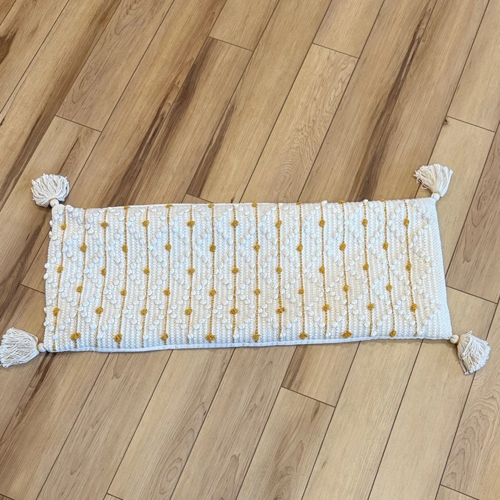 Boho White and Gold Tassel Pillow Cover 14x36